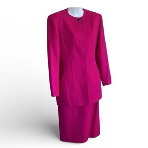 Louis Ferrauf suit women 6, pink wool, tailored skirt/jacket. Vintage. EUC